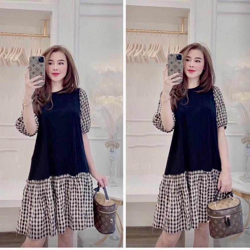 Váy bầu thiết kế nhún đuôi cá chất cát Hàn mềm, mịn,mát