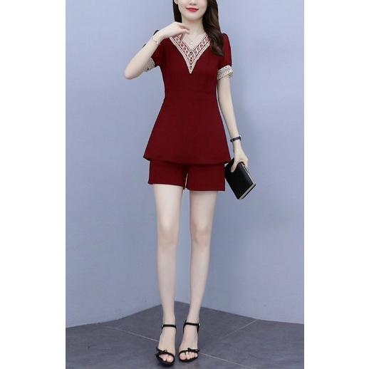 SÉT BỘ NGẮN CỔ V REN VÀNG