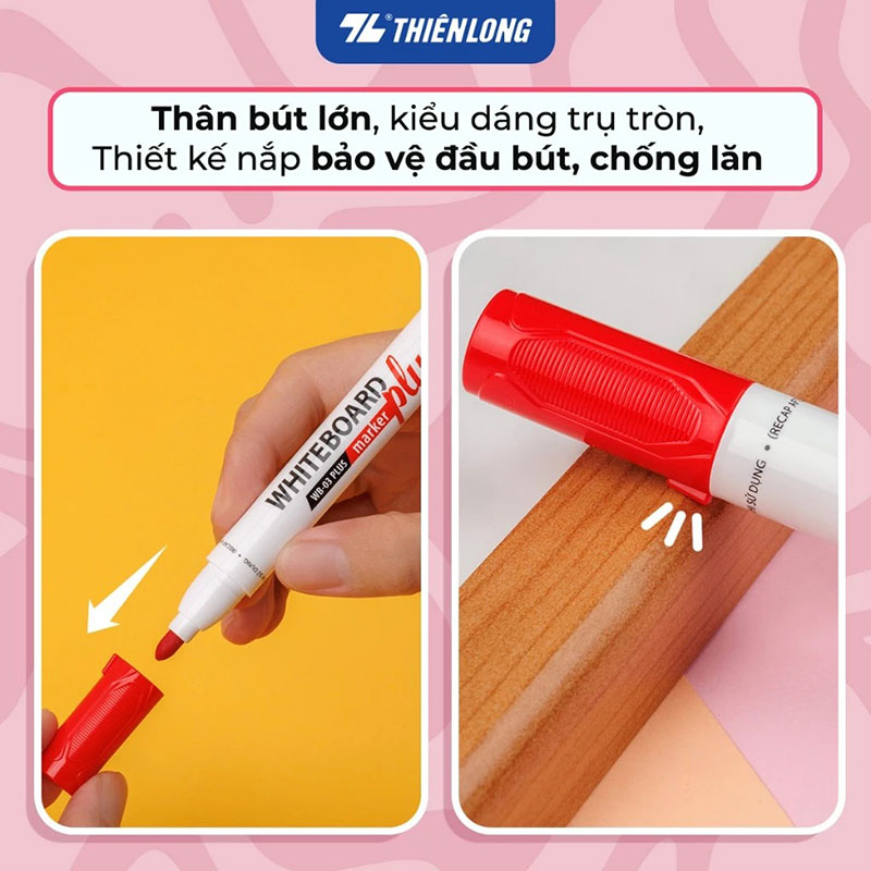 Bút viết bảng Thiên Long WB-03 Plus - Whiteboard Marker màu mực mới đậm nét hơn, dễ xóa sạch và an toàn cho da tay