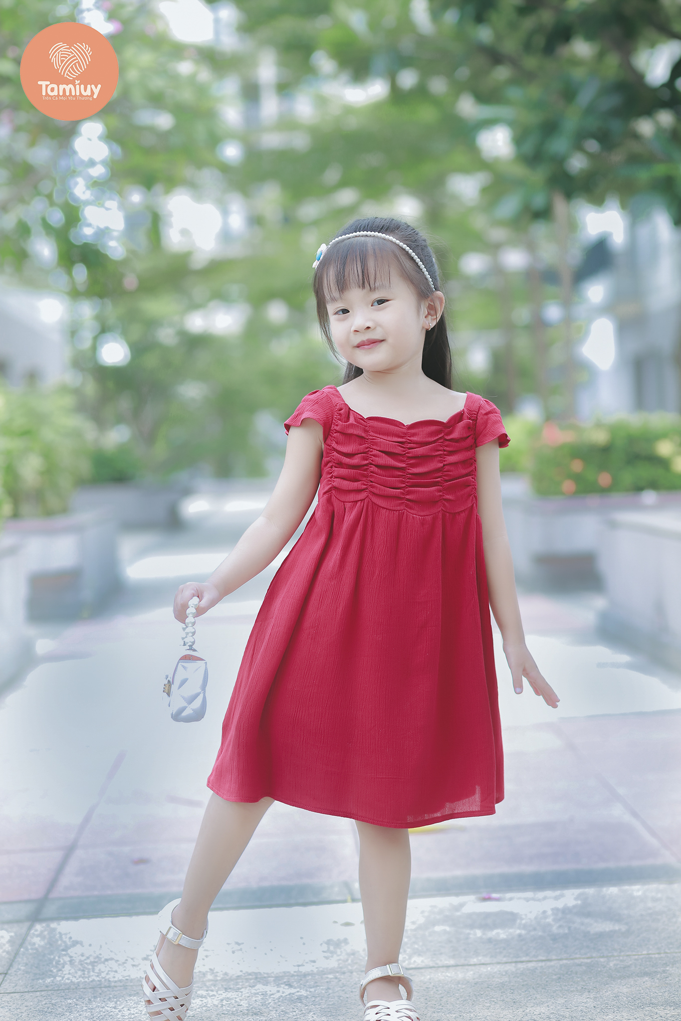 Đầm Bé Gái Tamiuy Cao Cấp Thiết Kế Tay Phồng Cánh Tiên Dún Ở Ngực Chất Liệu  Cotton Mềm Mại