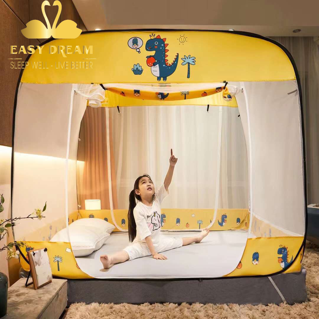 Mùng chụp Vuông Gấp Gọn thông minh Cao Cấp EASY DREAM - chống muỗi - màn chụp người lớn 3 cửa cao 1m7 đỉnh vuông