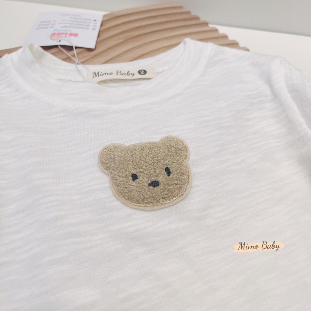 Áo phông dài tay đính gấu vải cotton xước mùa thu đông cho bé QA47 Mimo Baby