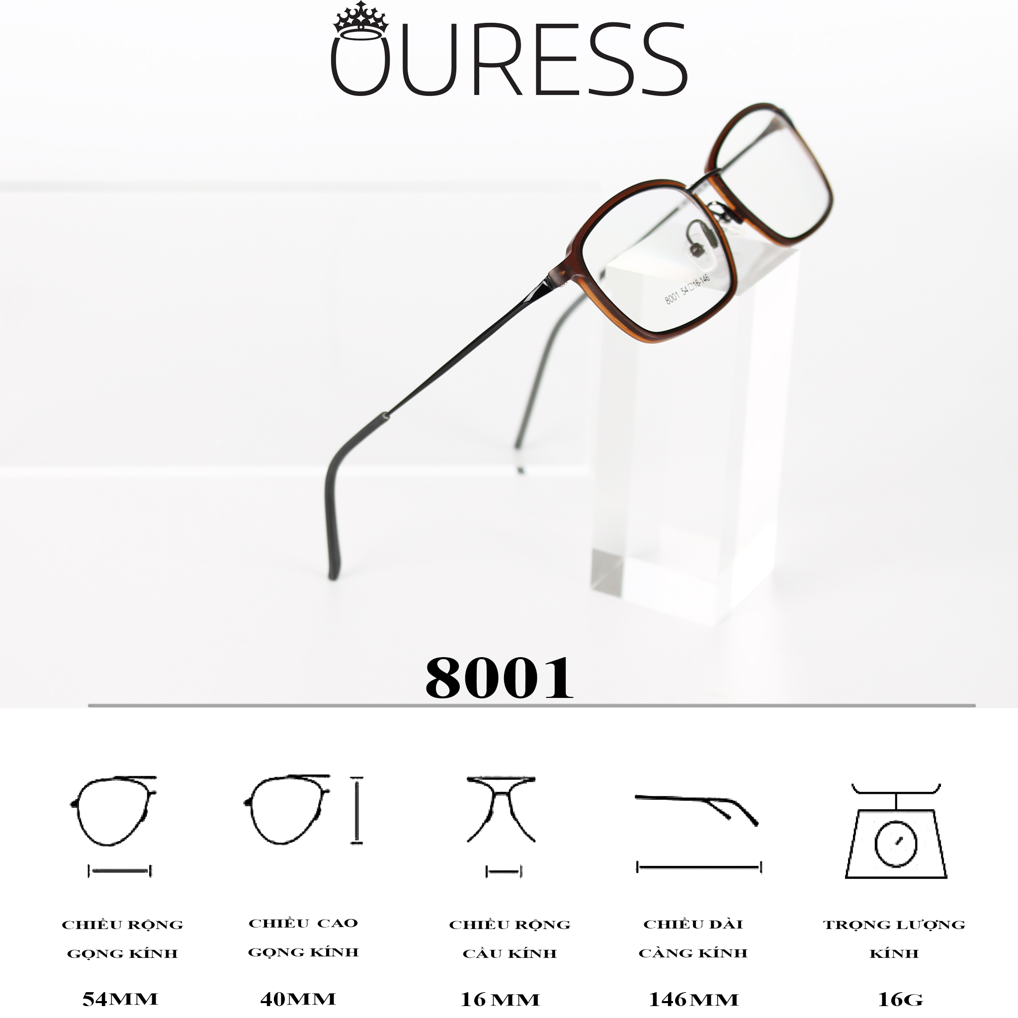 Gọng kính thời trang nữ siêu nhẹ siêu bền OURESS - 8001