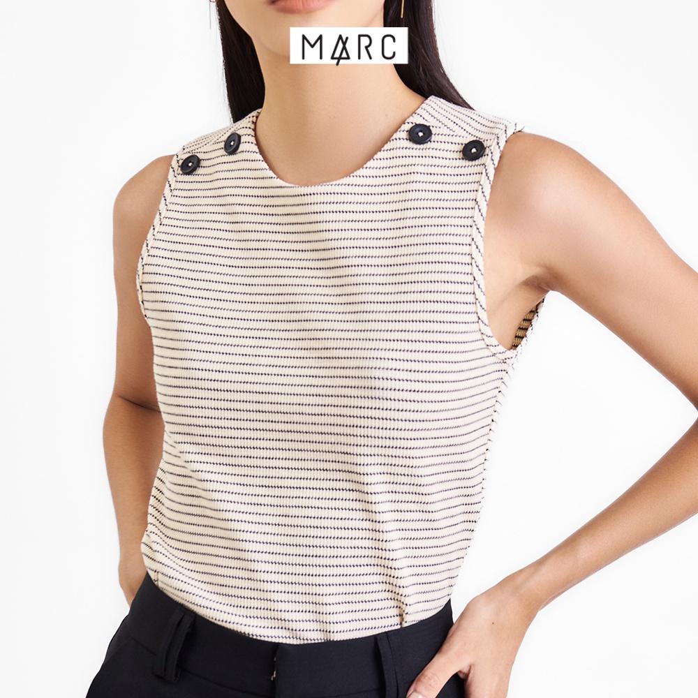 Áo thun nữ MARC FASHION cổ tròn sát nách đính nút vai CBLH081422