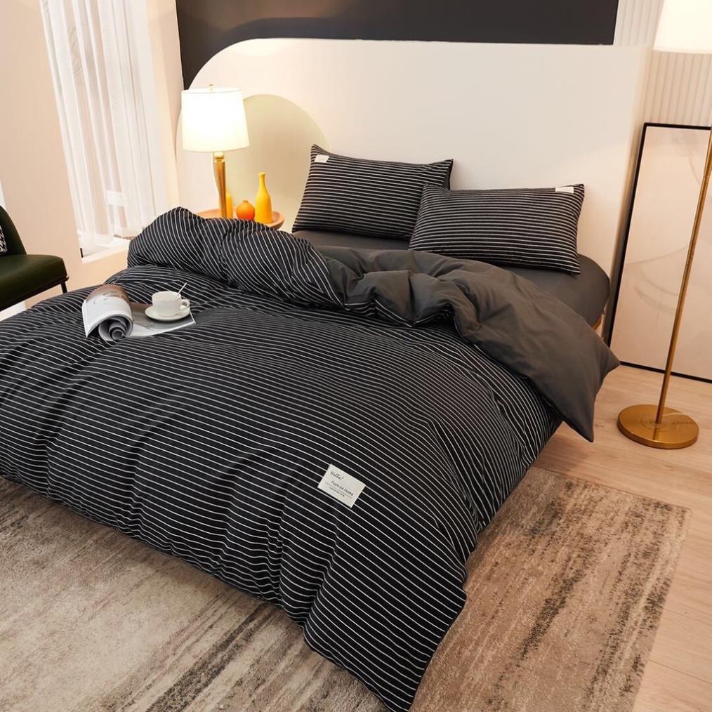 Bộ chăn ga gối Cotton Chăn ga gối kẻ sọc caro 4 món