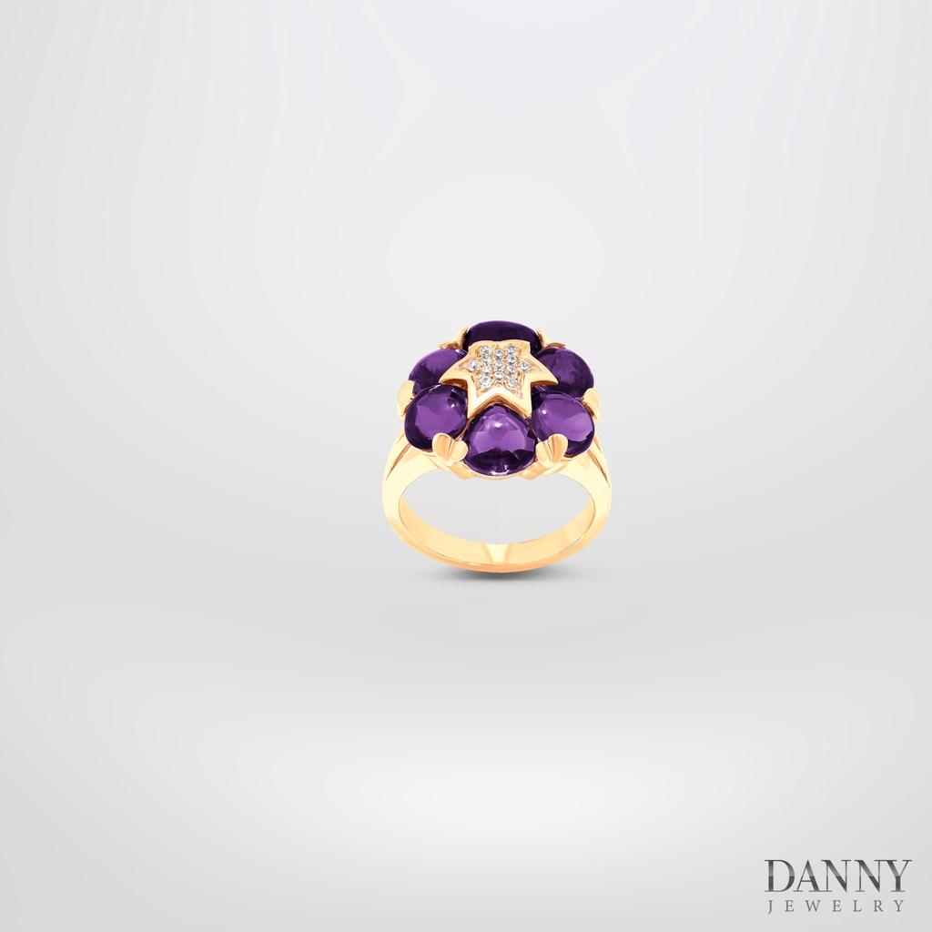 Nhẫn Nữ Danny Jewelry Bạc 925 Đính Đá Amethyst/Smoky Quartz Xi Vàng hồng/Rhodium N0091