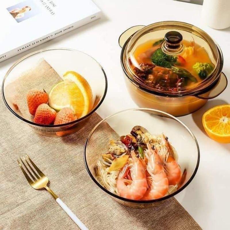 Bộ bát thủy tinh 5 món kèm nồi cực chất, ảnh thật