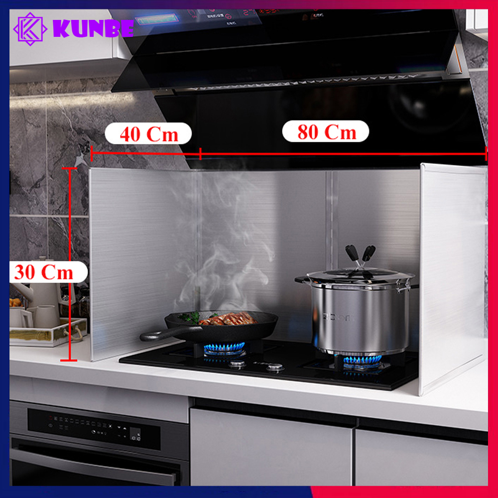 Tấm Chắn Gió Bếp Chống Văng Dầu Mỡ Kunbe Chất Liệu Inox 304 Chắc Chắn Bền Đẹp, Chắn Gió Hiệu Quả - Bếp Đôi Cao 30 Cm - Bo Viền Kim Loại