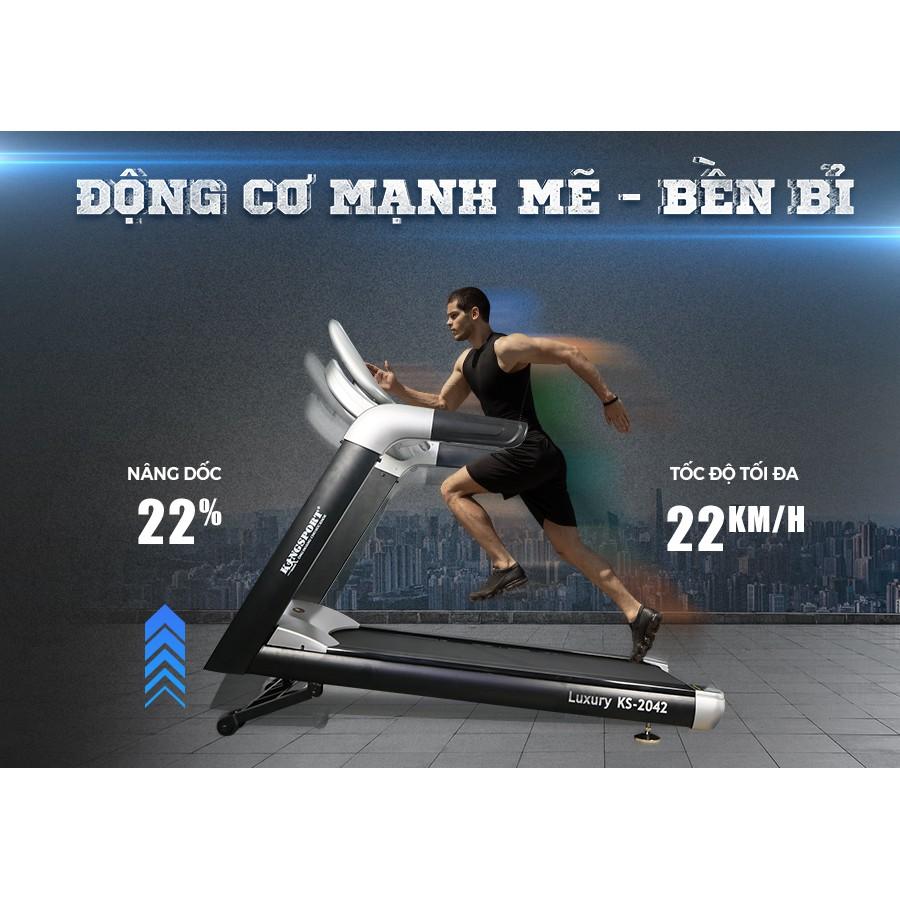 Máy chạy bộ KINGSPORT KS-2042 tốc độ tối đa 22km/h, 15 chương trình luyện tập, nâng dốc tự động đến 22%