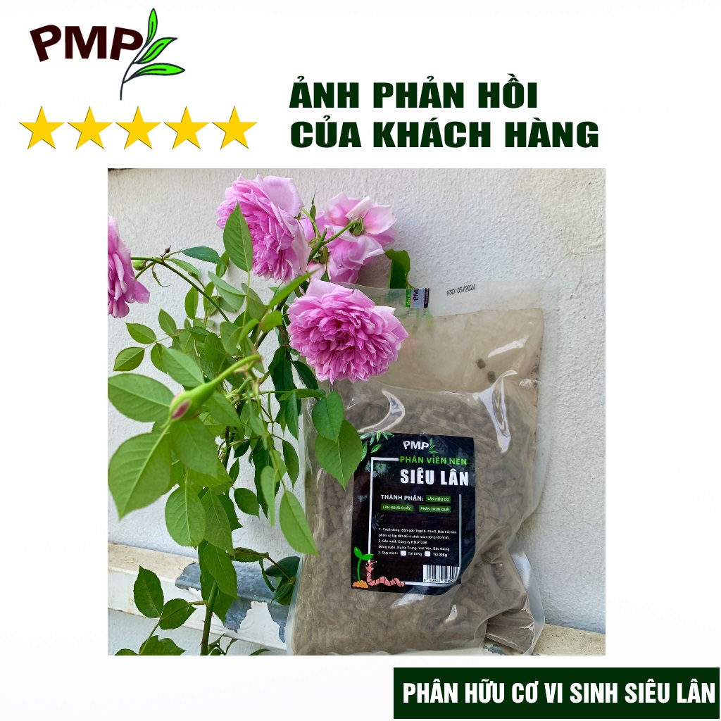 Phân tan chậm vi sinh siêu lân PMP bón cho hoa hồng, cây cảnh, rau sạch dạng viên nén 2kg
