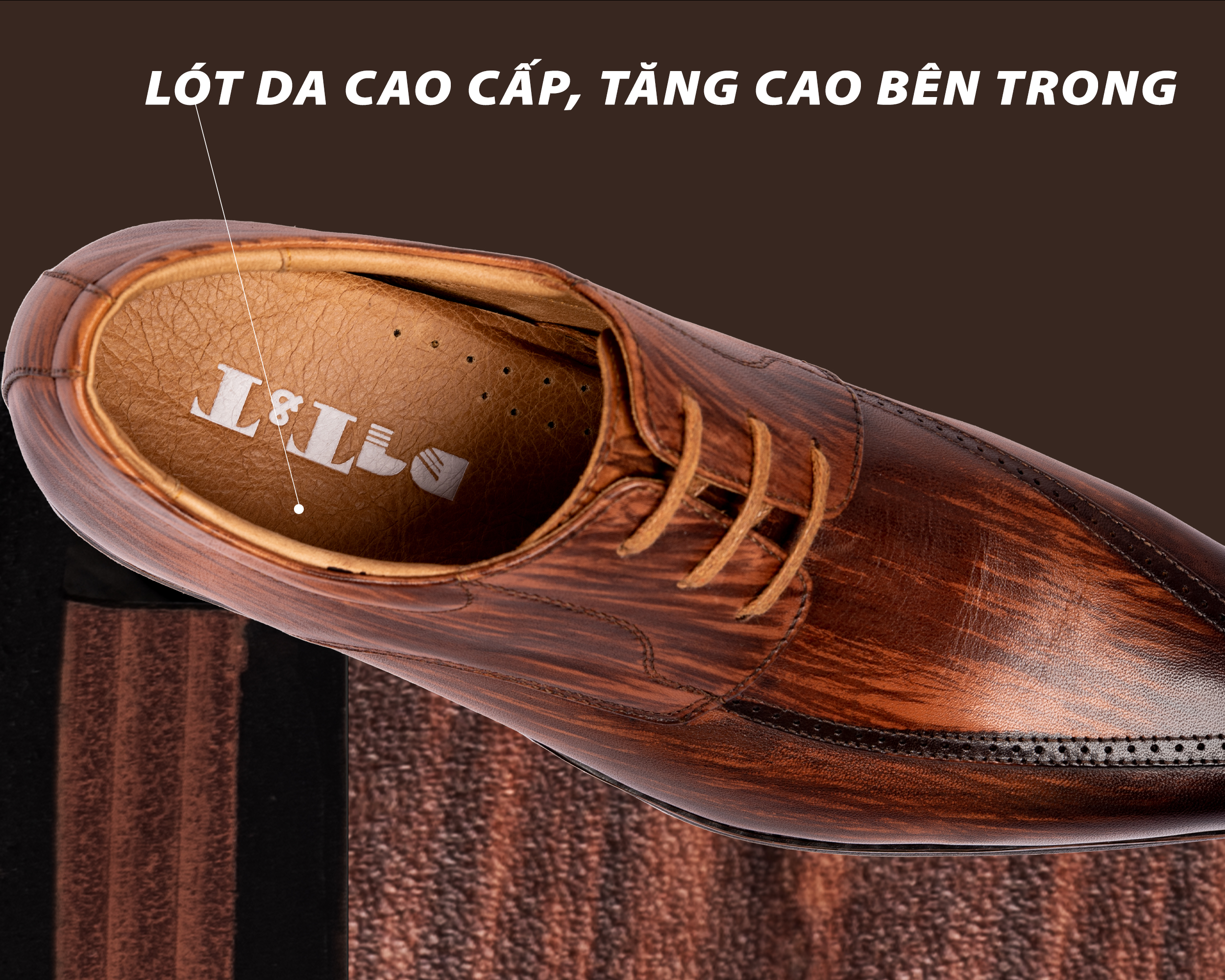 GIÀY TĂNG CHIỀU CAO NAM T200 NÂU BÒ CAO 6CM
