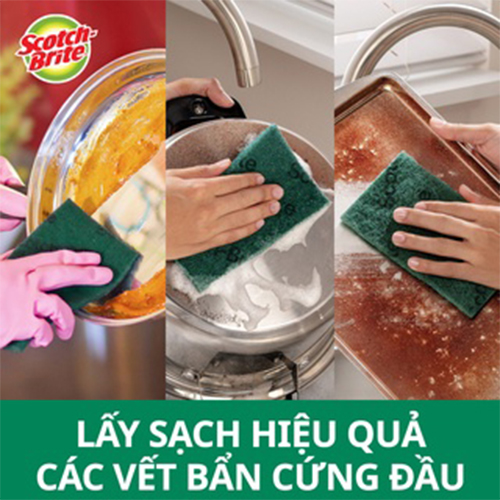 Cước rửa chén siêu sạch Scotch Brite 3M 150x100mm hình chữ nhật đa năng,lấy sạch vết bẩn cứng đầu hiệu quả [Gói 5 miếng]