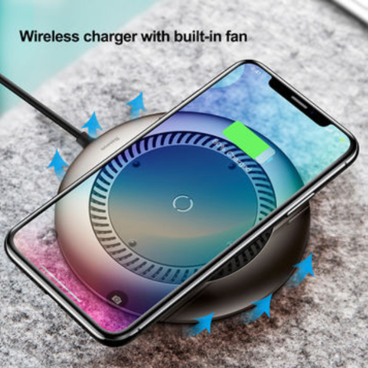 Đế sạc nhanh không dây tích hợp quạt hút tản nhiệt Baseus CCALL-XU01 cho Apple iPhone/ Samsung (Qi Wireless Quick Charger) - Hàng nhập khẩu