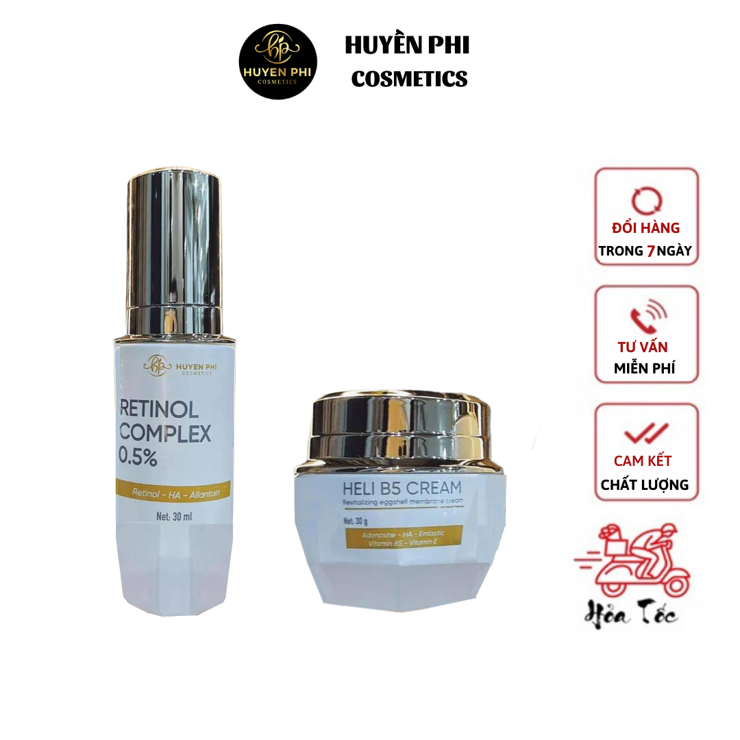 Combo Bộ Tái Sinh Retinol Complex 0.5 và Heli B5 Cream Huyền Phi Dưỡng Da Tái Tạo Chăm Sóc Làn Da Khỏe Mạnh