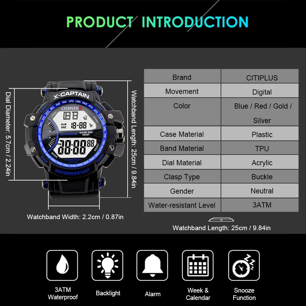Đồng hồ đeo tay CITIPLUS T-9 Analog Digital Thể thao Đèn nền chống thấm nước