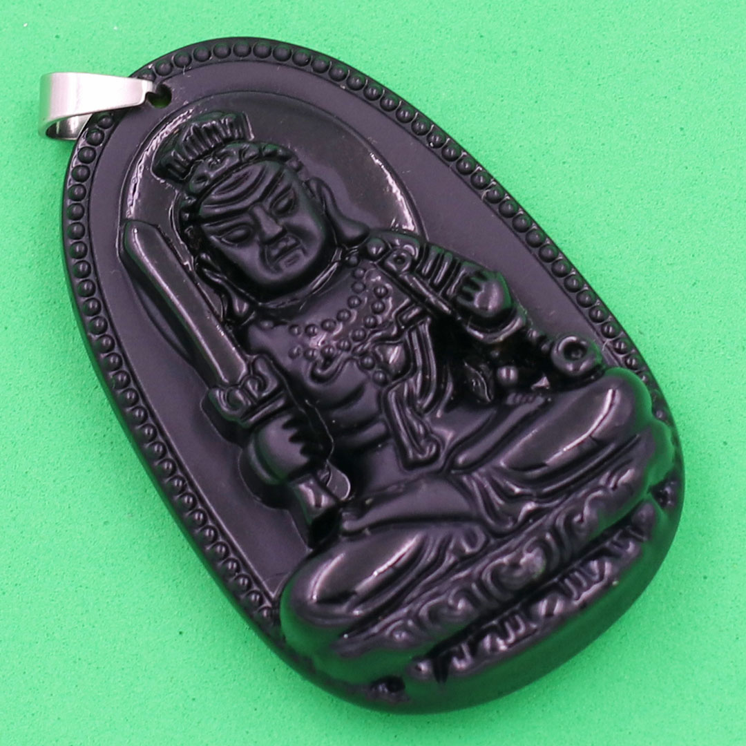 Mặt Dây Chuyền Phật Bất Động Minh Vương Đá Thạch Anh Đen Size Nhỏ 3.6cm & Size Lớn 5cm- Tặng Kèm Móc Inox - Phong Thủy 868 - May Mắn - Bình An