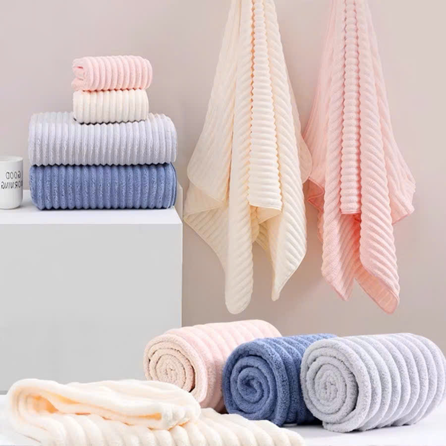Khăn Tắm Sóng Nước Siêu Thấm Hút – Khăn Mặt Sợi Cuộn To, Kích Thước 70x140cm, Chất Liệu Cao Cấp, Dày Dặn, Không Rụng Lông - HÀNG CHÍNH HÃNG MINIIN