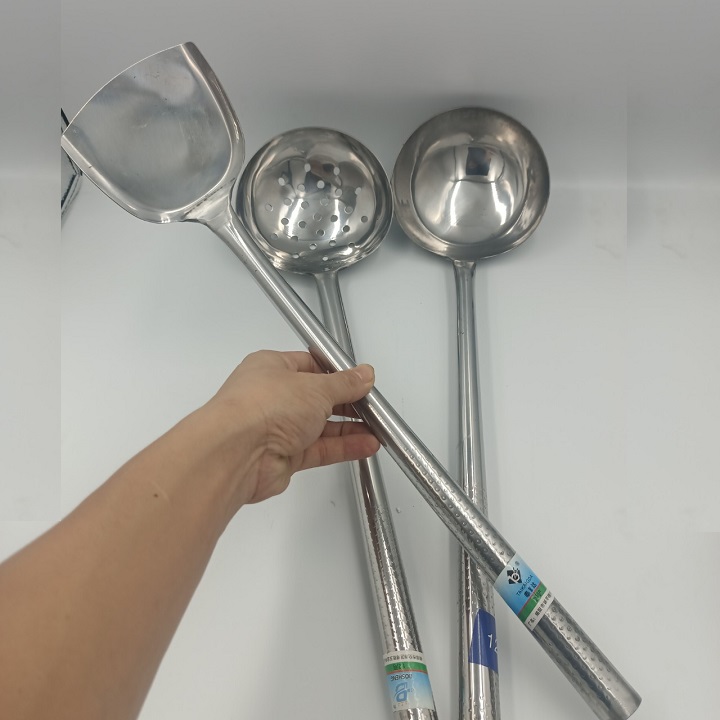 Bộ 3 muôi múc,muôi thủng ,xẻng chiên xào công nghiệp inox cao cấp
