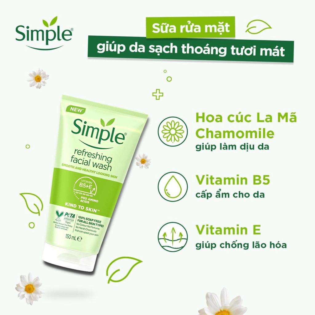 Combo 2 Simple Làm Sạch &amp; Cân Bằng Ph Da ( Sữa Rửa Mặt + Toner Nước Hoa Hồng ) 150ml &amp; 200ml/Chai