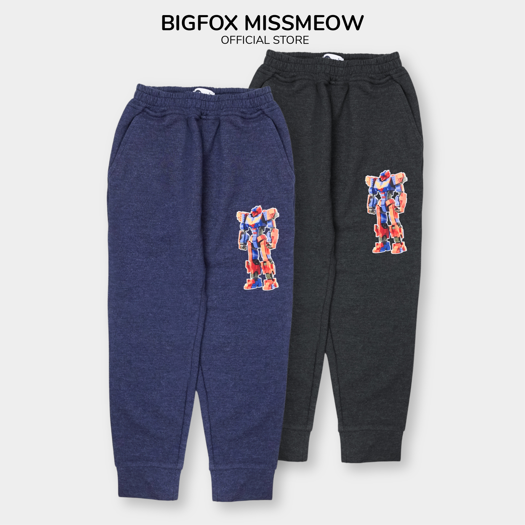 Quần thu đông bé trai BIGFOX MISS MEOW chất nỉ ấm áp, kiểu jogger thể thao in robot cỡ 3-11 tuổi 20kg, 40kg