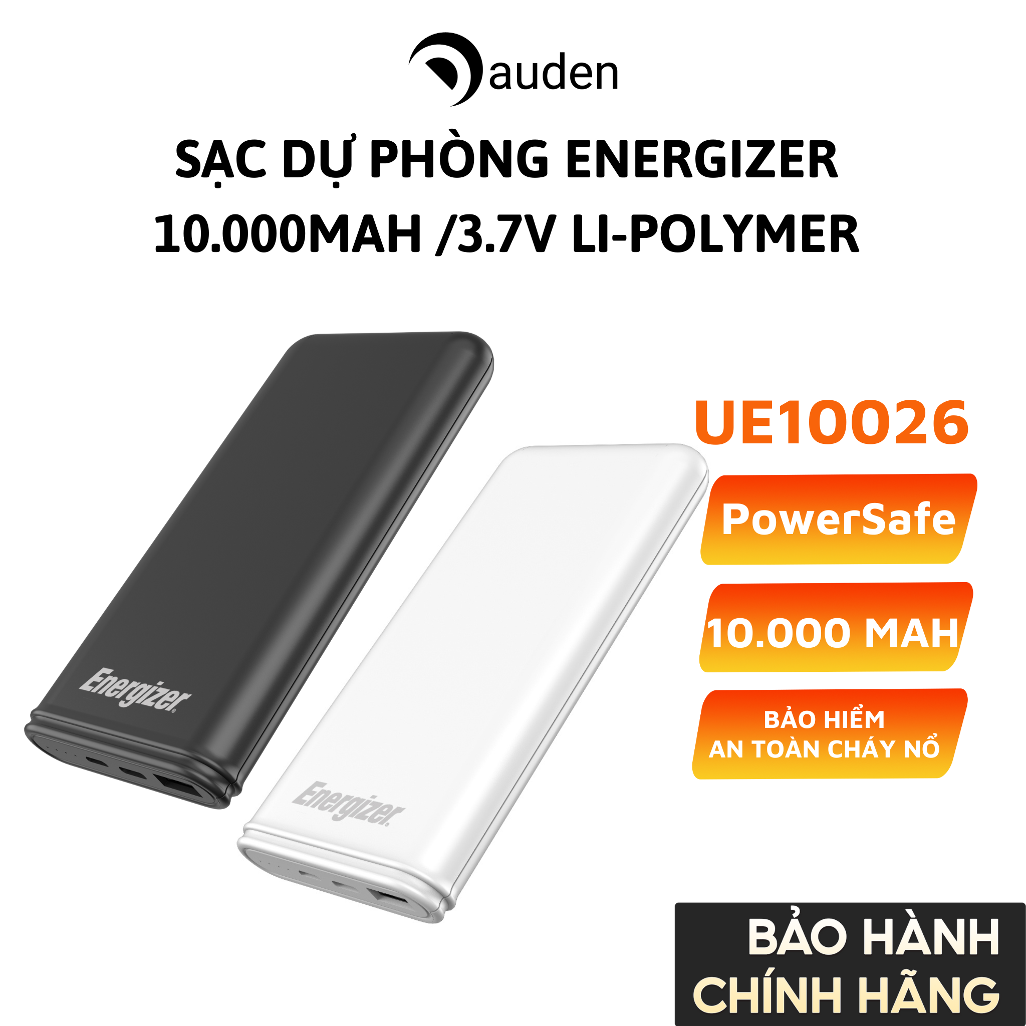 Sạc dự phòng Energizer 10.000mAh /3.7V Li-Polymer UE10026 - Thiết kế gọn nhẹ - Hàng chính hãng bảo hành 2 năm 1 đổi 1