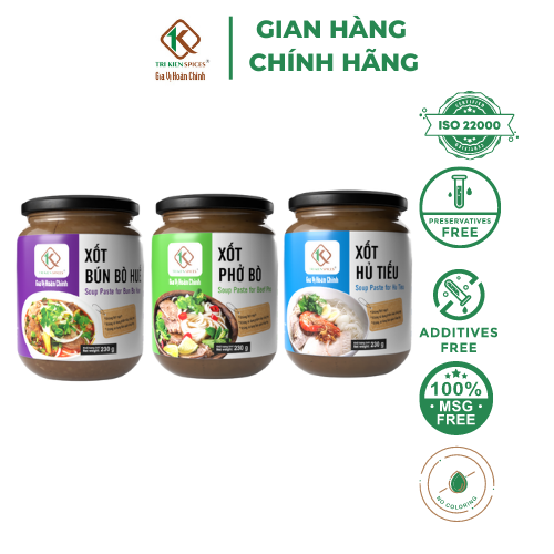 Combo 3 Miền Hoàn Chỉnh 3 Hủ Gia Vị  Tri Kien Spices: Xốt Bún Bò Huế 230gr - Xốt Phở Bò 230gr - Xốt Hủ Tiếu 230gr