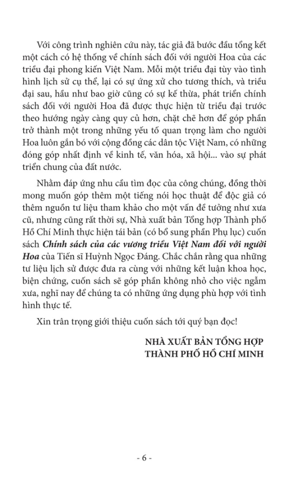 Sách - Chính Sách Của Các Vương Triều Việt Nam Đối Với Người Hoa