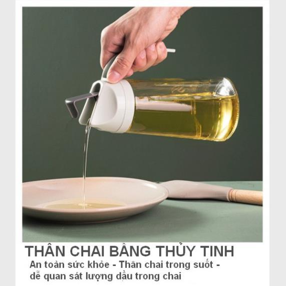 Chai Đựng Dầu Ăn, Bình Rót Dầu Bằng Thủy Tinh Thông Minh Tự Động Mở Nắp Dung Tích 600ml