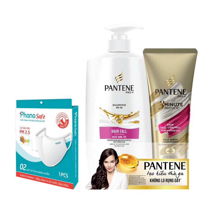 Bộ Đôi Pantene Ngăn Rụng Tóc Dầu Gội 900ml + Kem Xả 150ml [Tặng 1 Hộp Khẩu Trang PhanoSafe Cao Cấp ]