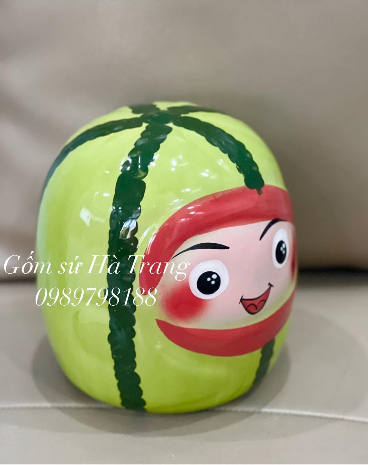 Quả dưa hấu bỏ ống tiết kiệm gốm sứ Bát Tràng cao cấp cao 17cm