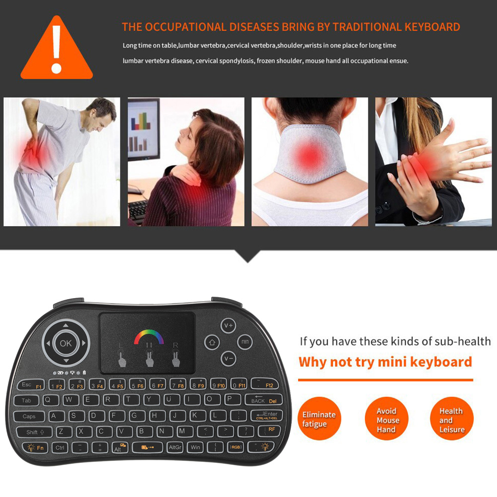 Bàn Phím Không Dây Có Đèn Nền 2.4GHz RGb Với Điều Khiển Từ Xa Bằng Chuột Cảm Ứng Cho AnDroid TV Box HTPC PC