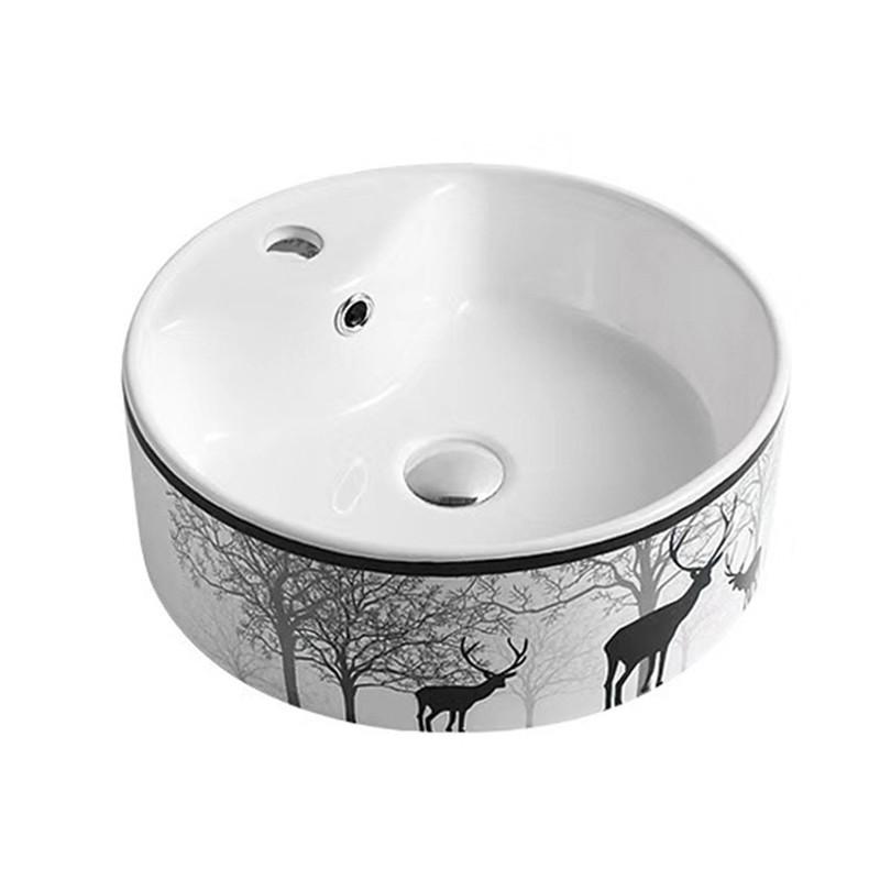 Chậu lavabo đặt bàn tròn hoa văn hươu