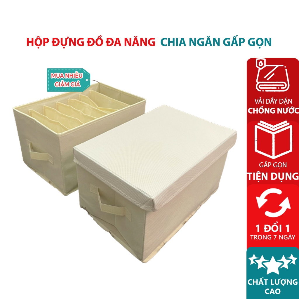 Bộ 2 hộp đựng đồ chia 7 ngăn sắp xếp quần áo dododios - Hộp vải đa năng HQ2 tiện ích, chất liệu cao cấp, phong cách Nhật Bản sang trọng