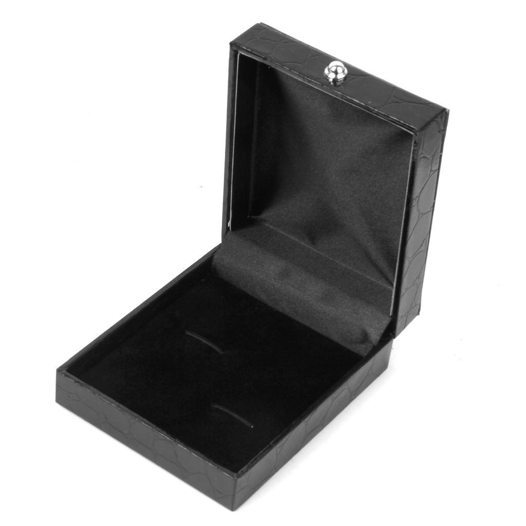 Black Leather Cufflinks Display Case Gift Box Jewelry Organizer Holder
