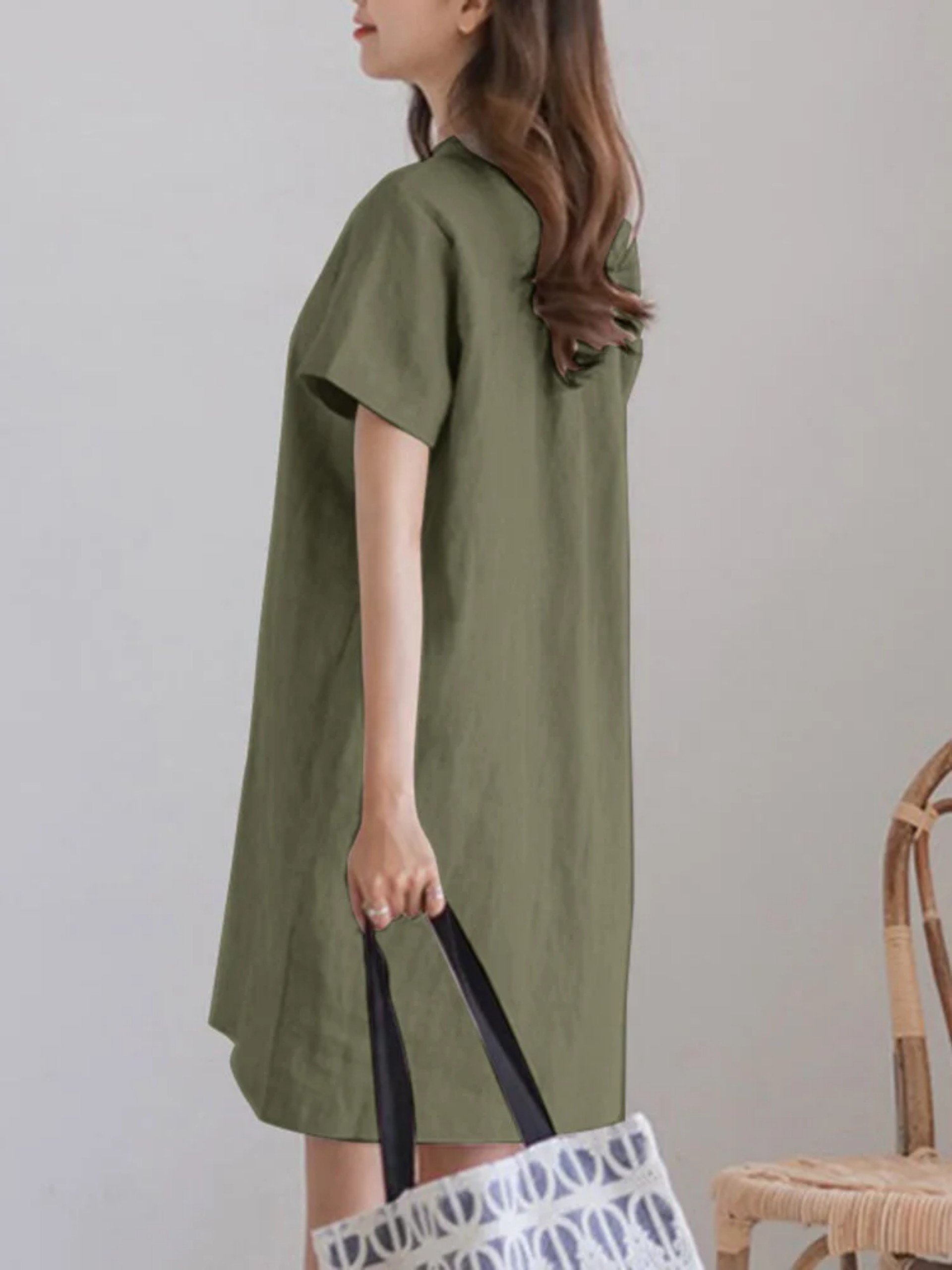 Đầm suông mini nữ ngắn tay, phong cách Hàn Quốc nhẹ nhàng, chất liệu linen mềm mát NH199