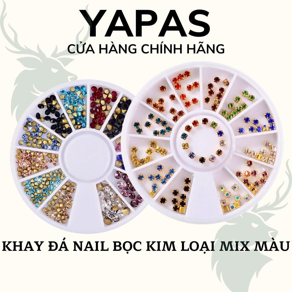 Đá đính móng nail YHB chân bằng nhọn bọc kim loại mix size 12 màu , đá nail crytal gắn móng trang trí siêu sáng