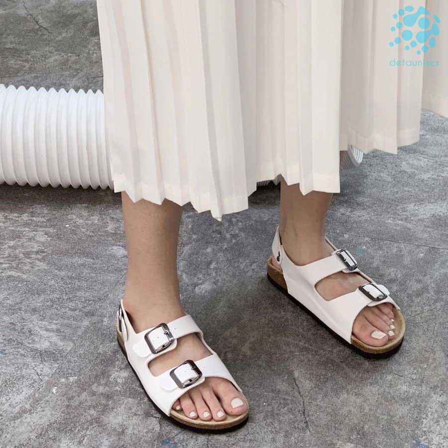 Giày sandal đế trấu quai ngang 2 khóa nam nữ Detaunisex màu TRẮNG - SATA21T