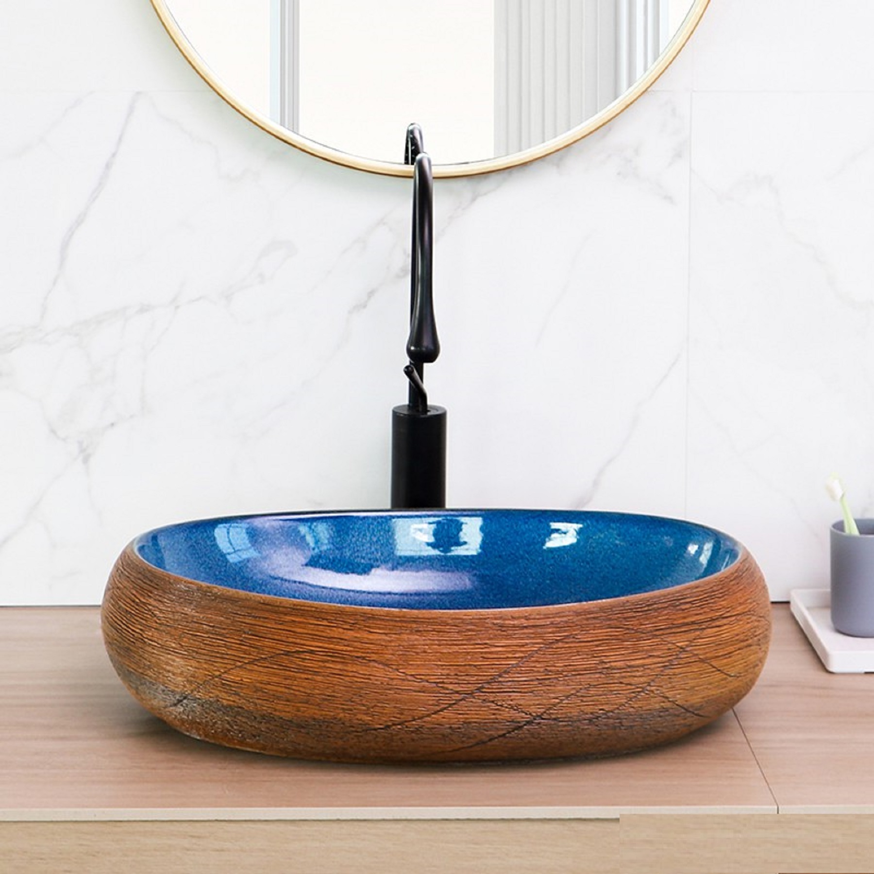 CHẬU LAVABO ELIP, CHẬU RỬA MẶT XANH NGỌC BÍCH RẤT ĐẸP VÀ SANG TRỌNG QUÝ PHÁI GROVES NHẬP KHẨU CHÍNH HÃNG GRVL 8126