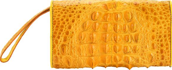 Ví Nữ Da Cá Sấu 3 Gấp Nguyên Con Huy Hoàng HT3299 (19 x 10.5 cm) - Vàng Nghệ