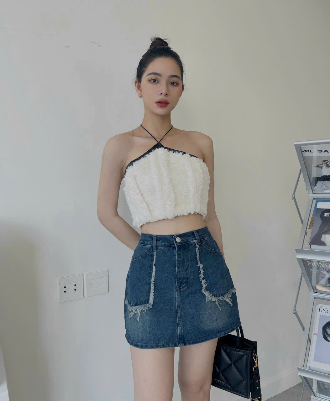 Chân váy jean ngắn chữ A túi kiểu