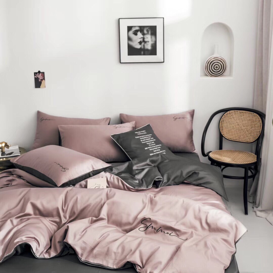Bộ chăn ga gối tencel - Màu hồng ruốc