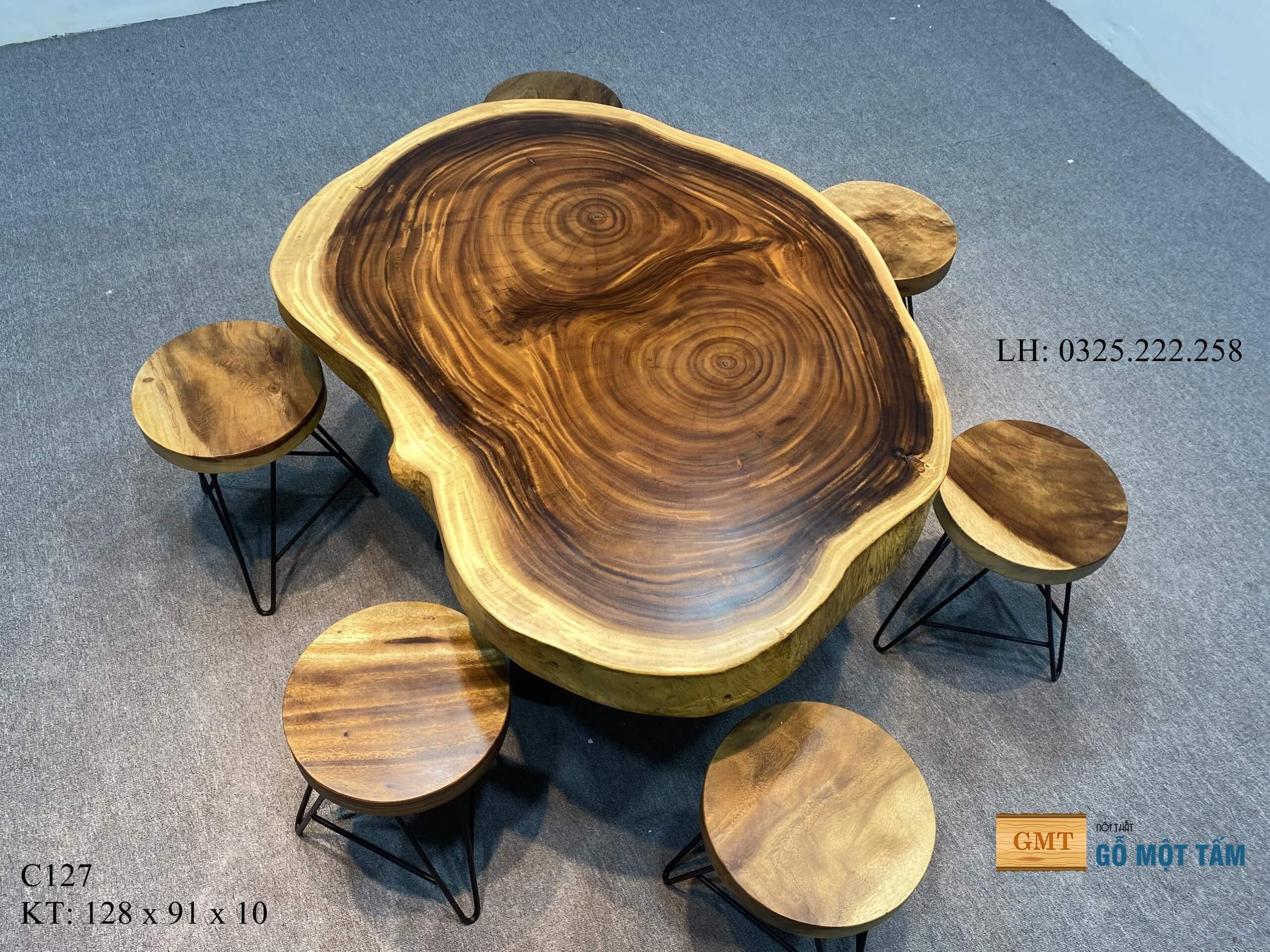 Bàn Sofa Gỗ Me Tây, Bàn Sân Vườn Gỗ Me Tây, Bàn Gỗ Me Tây Nguyên Tấm Dài 1,28m Rộng 91cm Dày 10cm