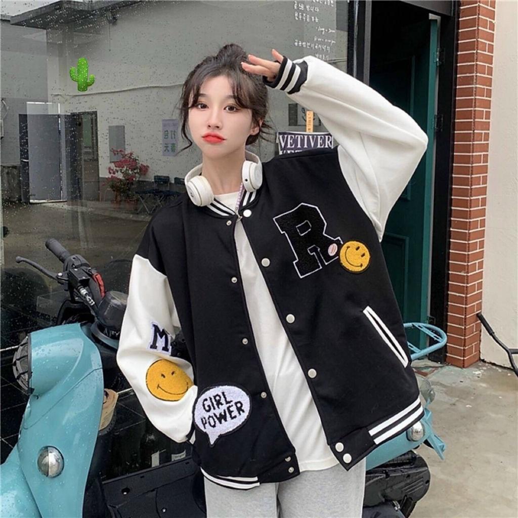 Áo Khoác Bomber Varsity Jacket in chữ R Girl Power cá tính form Unisex