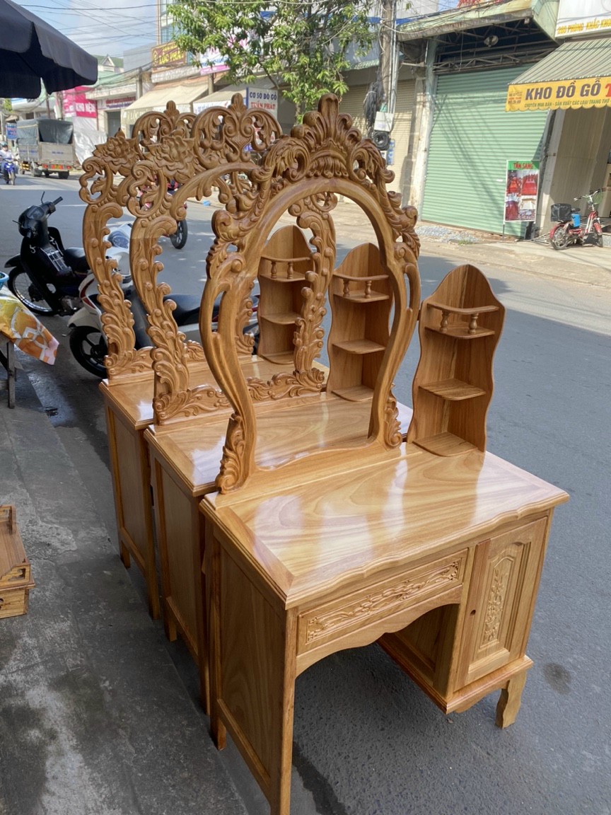Bàn trang điểm -bàn phấn siêu đẹp gỗ gõ ngang 80cm