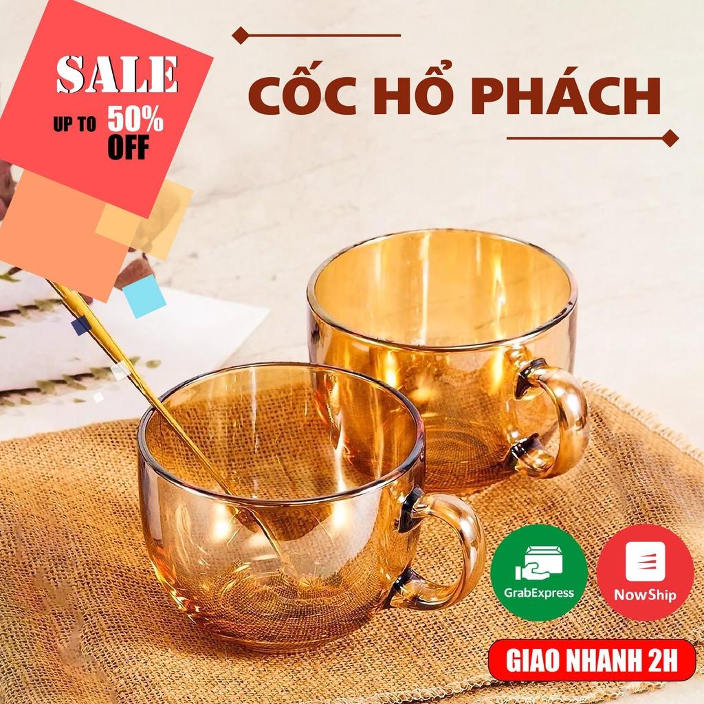 Cốc Thủy Tinh Hổ Phách, Cốc Thủy Tinh Màu Hổ Phách Có Quai Chịu Nhiệt KHÔNG KÈM THÌA