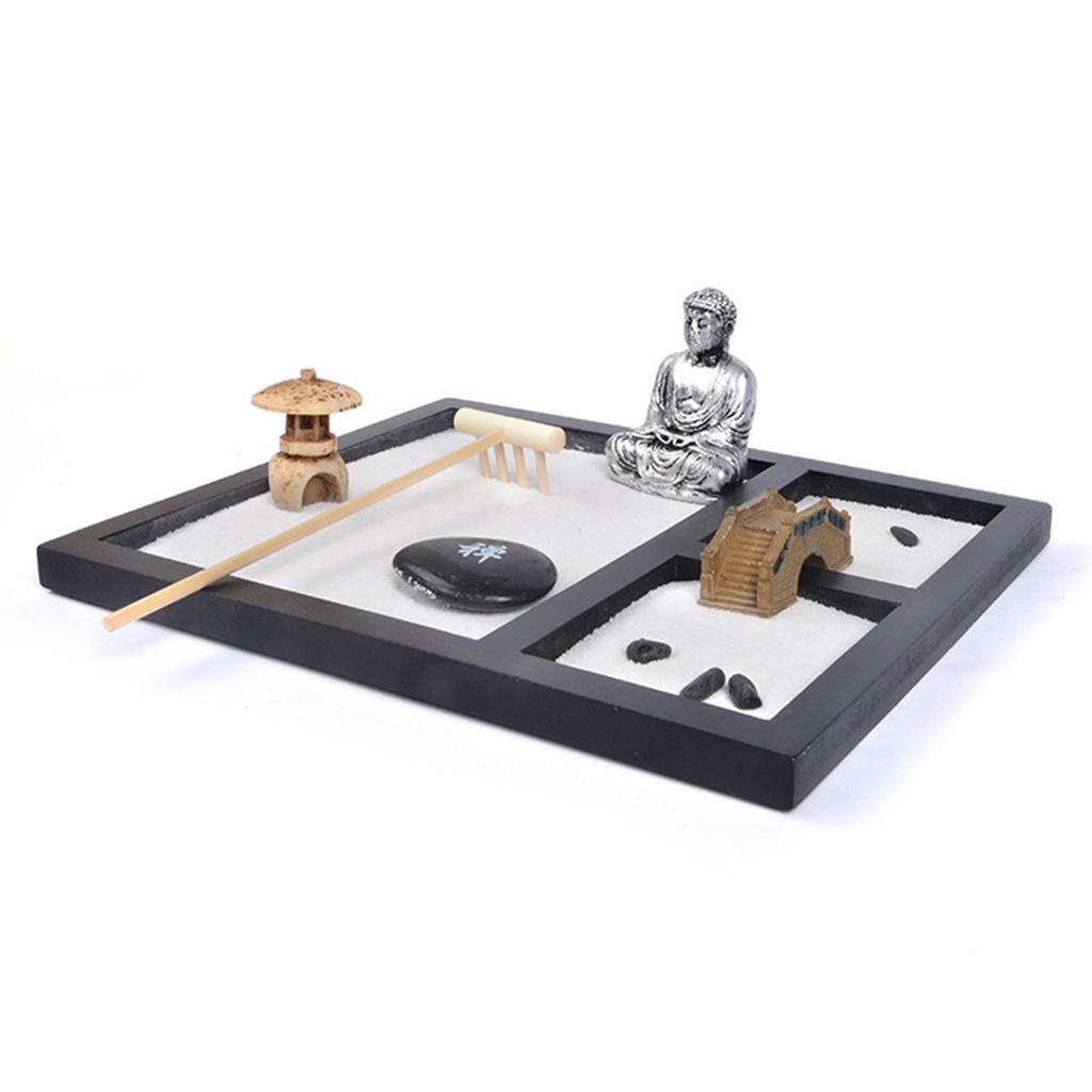 Wooden Sand Box Mini Desktop Sandbox Tray Buddha Handcrafts Relaxation
