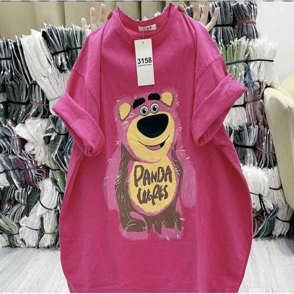 Áo phông nữ cổ tròn in hình gấu dâu freesize 3 màu lựa chọn HEFS001 Áo phông tay lỡ cotton khô 3158 Gấu Panta Wofks
