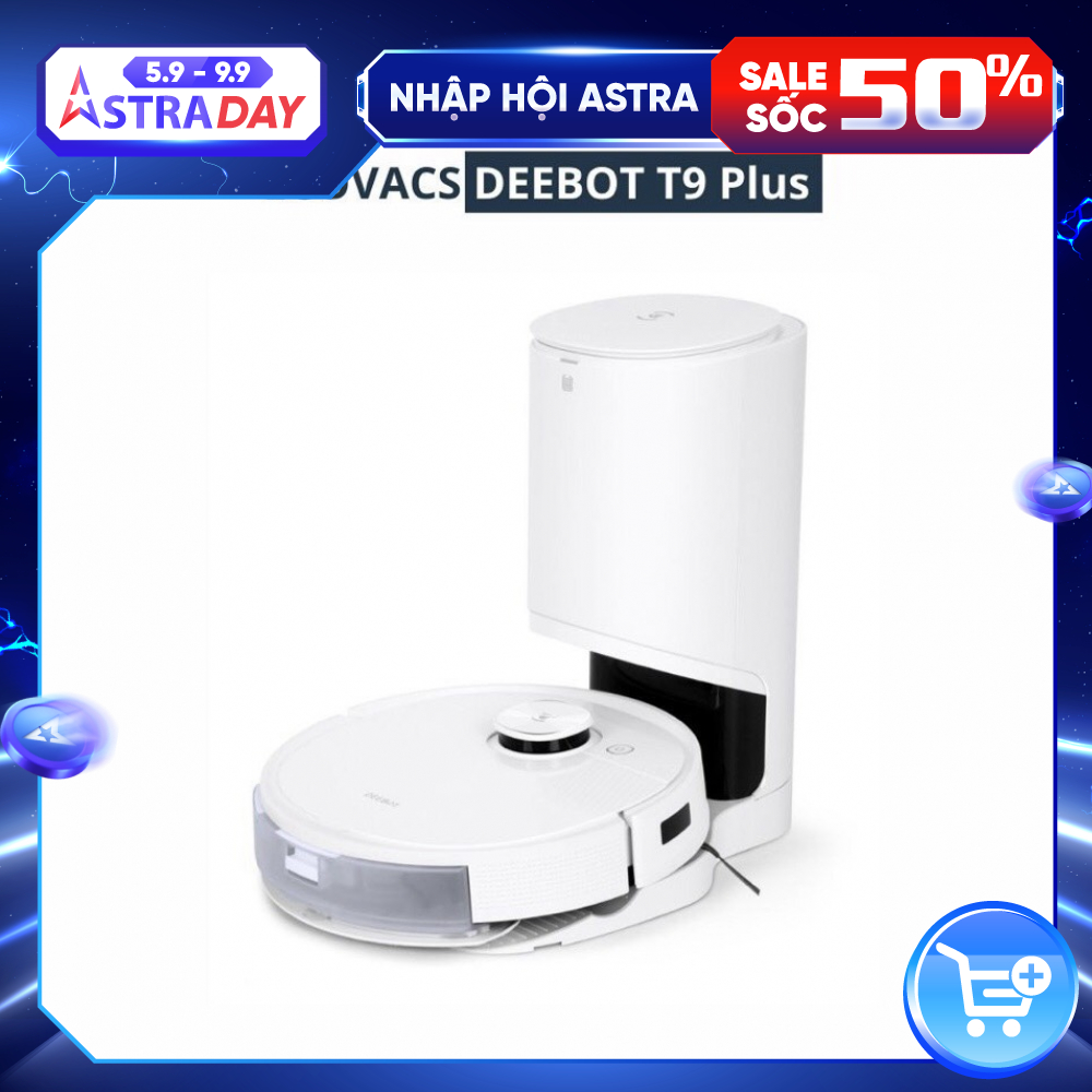 Robot hút bụi lau nhà Ecovacs Deebot T9 Plus - Trắng Bản Quốc tế - App Tiếng Việt, hàng nhập khẩu chính hãng full VAT, bảo hành chính hãng 24 tháng bởi Vietnam Robotics, lực hút 3000Pa, thời gian hoạt động 3 giờ liên tục