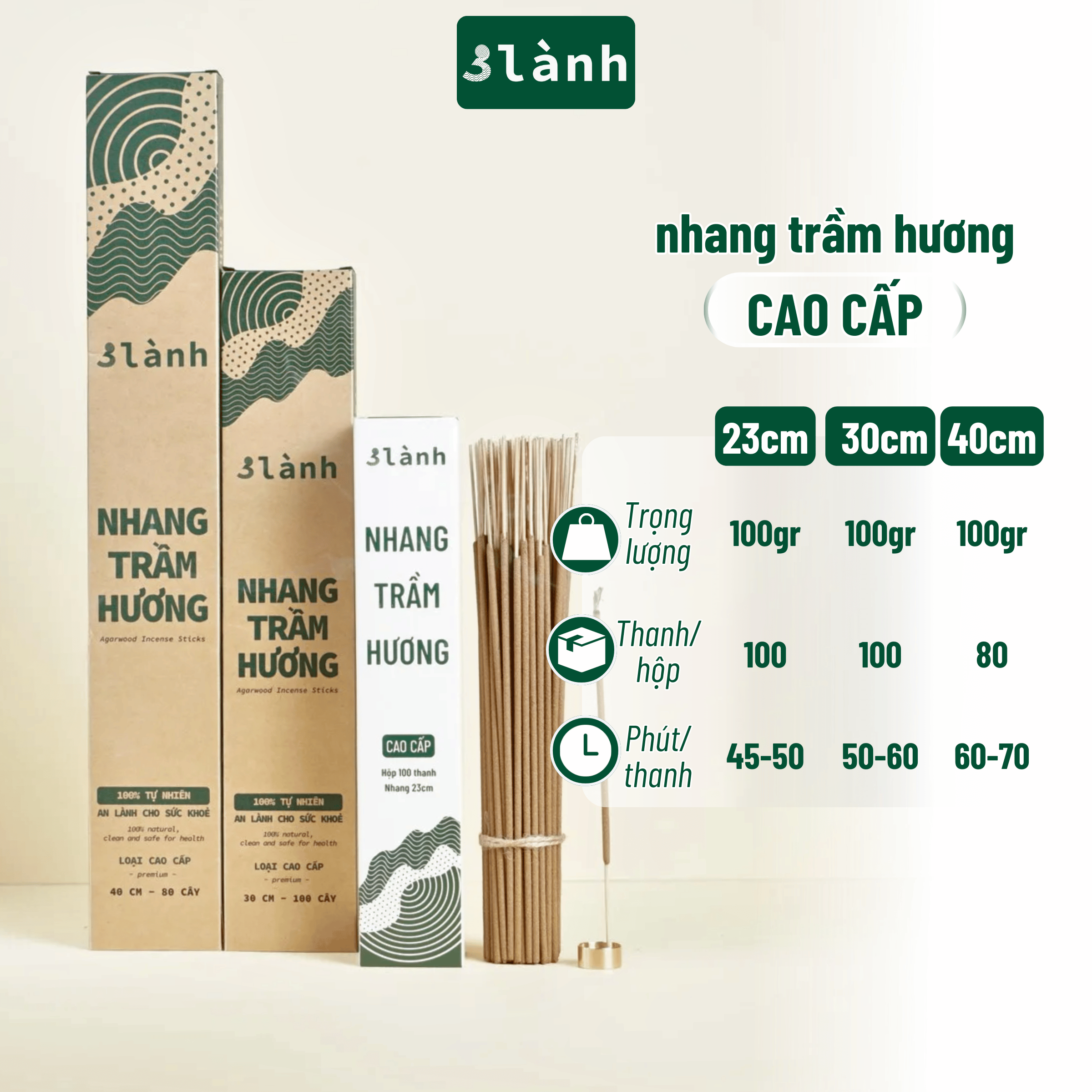 Nhang Trầm Hương Sạch Cao Cấp 3 Lành Dài 23-30-40cm , Hộp 100-400gr  Tự Nhiên 100% 7-12 Năm Trầm Thờ Cúng Thư Giãn