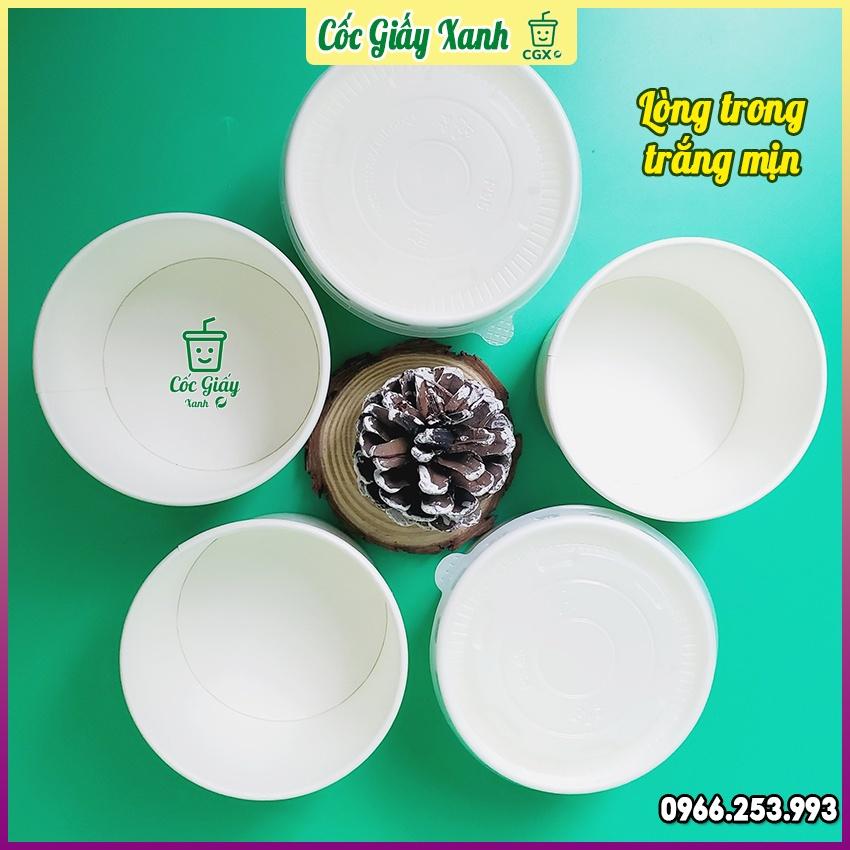 50 Tô Bát Giấy 300ml Trắng Trơn CÓ NẮP, Dùng 1 Lần, Giấy 2 Lớp PE Siêu Dày Dặn, Cứng Cáp